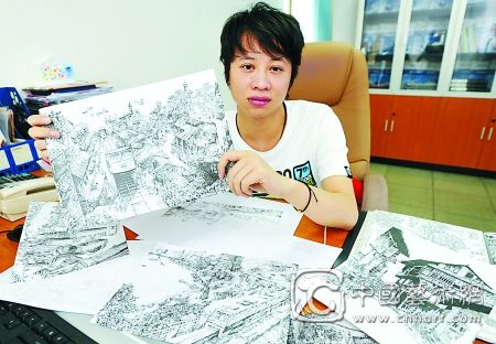 80后插画师中性笔手绘老重庆 消失的电车回来了