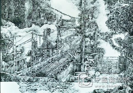 80后插画师中性笔手绘老重庆 消失的电车回来了